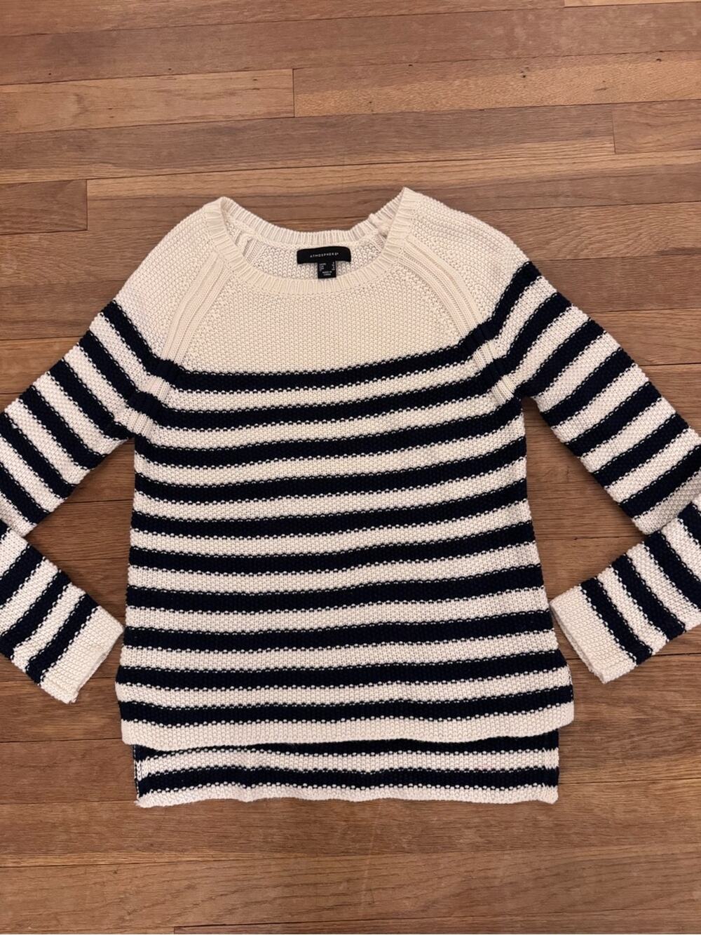 Atmosphere Women's Striped High-Low Step Hem Knit Sweater - Size 4
b18